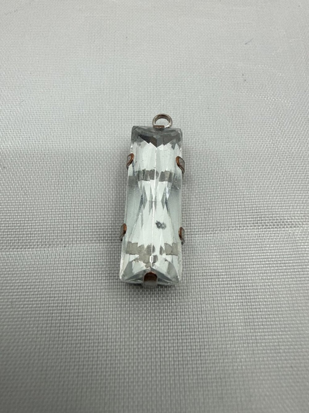 Vintage Art Deco Clear Baguette Rhinestone Pendant Coffin Cut Charm